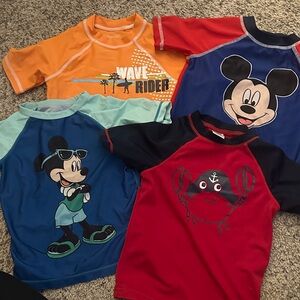 SET OF 4 Kids' Mickey & Crab Rashguard Swim Tops in Red, Orange, Blue